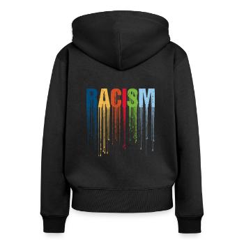 Anti Rassismus Sprüche - Frauen Premium Bio Zip Hoodie - Schwarz - Hinten - Julia (174cm)