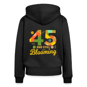 45e anniversaire idée cadeau 45 ans - Sweat à capuche zippé Premium bio Femme - noir - Dos - Julia (174cm)