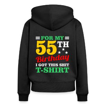 55. Geburtstag - Frauen Premium Bio Zip Hoodie - Schwarz - Hinten - Julia (174cm)
