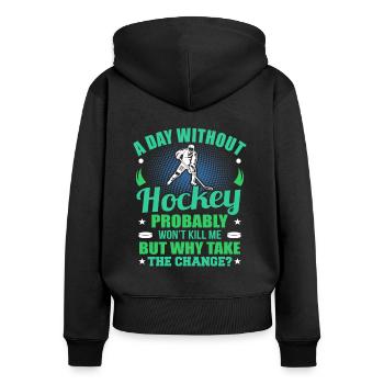 Eishockey - Frauen Premium Bio Zip Hoodie - Schwarz - Hinten - Julia (174cm)
