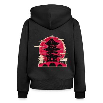 Japan - Frauen Premium Bio Zip Hoodie - Schwarz - Hinten - Julia (174cm)
