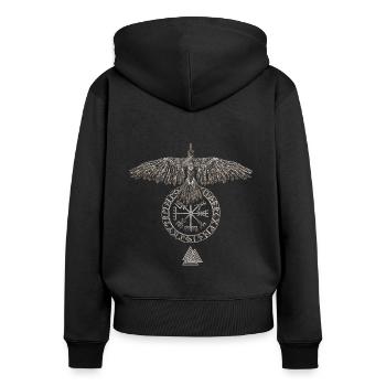 WIKINGER RABE VEGVISIR VALKNUT ILLUSTRATION - Frauen Premium Bio Zip Hoodie - Schwarz - Hinten - Julia (174cm)