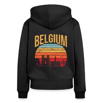 Belgique Europe Idée de cadeau - Sweat à capuche zippé Premium bio Femme - noir - Dos - Julia (174cm)