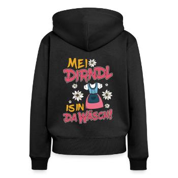 MEI DIRNDL IS IN DA WÄSCH TOP TRACHTEN VOLKSFEST - Frauen Premium Bio Zip Hoodie - Schwarz - Hinten - Julia (174cm)
