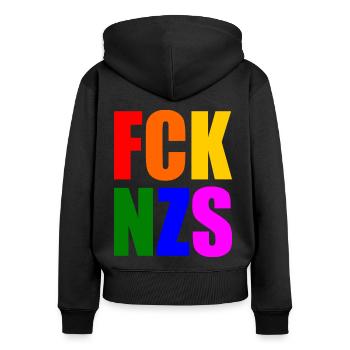 Fck nzs - Frauen Premium Bio Zip Hoodie - Schwarz - Hinten - Julia (174cm)