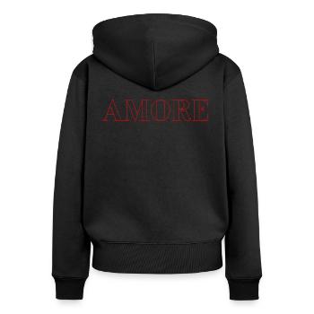 AMORE AMOUR EN ITALIEN idée cadeau fête des mères - Sweat à capuche zippé Premium bio Femme - noir - Dos - Julia (174cm)