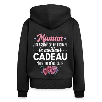 Maman Cadeau Mère Enfant Famille - Sweat à capuche zippé Premium bio Femme - noir - Dos - Julia (174cm)
