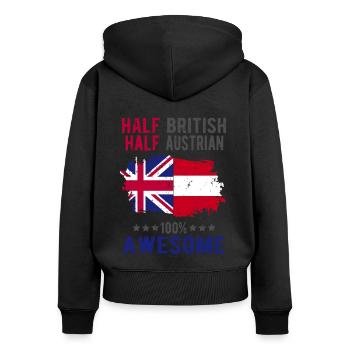Halb Brite Halb Österreicher - Frauen Premium Bio Zip Hoodie - Schwarz - Hinten - Julia (174cm)