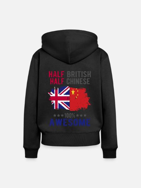 Halb Brite Halb Chinese - Frauen Premium Bio Zip Hoodie - Schwarz
