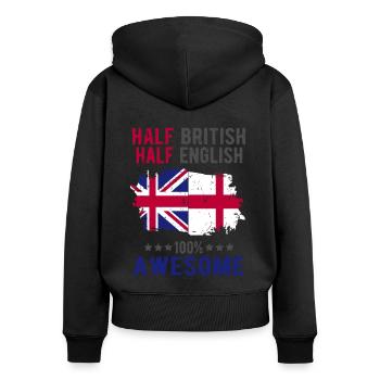 Moitié britannique moitié anglais - Sweat à capuche zippé Premium bio Femme - noir - Dos - Julia (174cm)