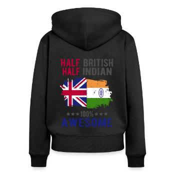 Moitié britannique moitié indien - Sweat à capuche zippé Premium bio Femme - noir - Dos - Julia (174cm)
