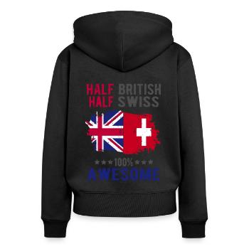 Halb Brite Halb Schweizer - Frauen Premium Bio Zip Hoodie - Schwarz - Hinten - Julia (174cm)