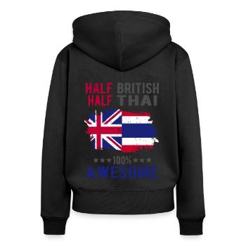 Halb Brite Halb Thailänder - Frauen Premium Bio Zip Hoodie - Schwarz - Hinten - Julia (174cm)