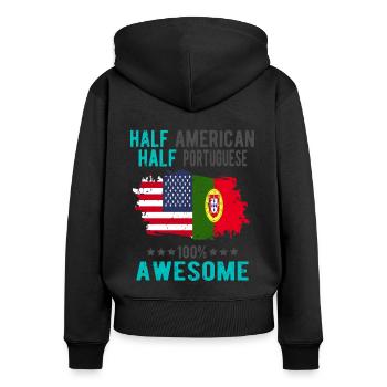Halb Amerikaner Halb Portugiese - Frauen Premium Bio Zip Hoodie - Schwarz - Hinten - Julia (174cm)