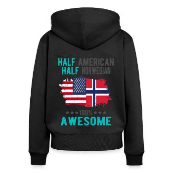 Halb Amerikaner Halb Norweger - Frauen Premium Bio Zip Hoodie - Schwarz - Hinten - Julia (174cm)