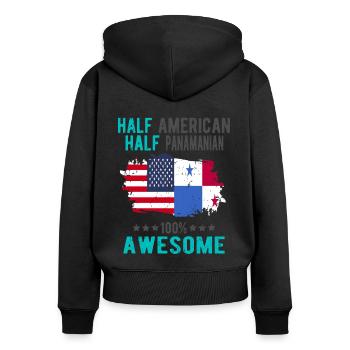 Moitié américain moitié Panamania - Sweat à capuche zippé Premium bio Femme - noir - Dos - Julia (174cm)