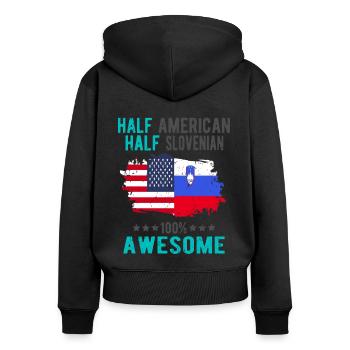 Halb Amerikaner Halb Slowenier - Frauen Premium Bio Zip Hoodie - Schwarz - Hinten - Julia (174cm)