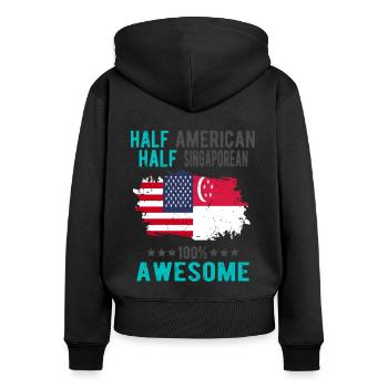 Halb Amerikaner Halb Singapurer - Frauen Premium Bio Zip Hoodie - Schwarz - Hinten - Julia (174cm)