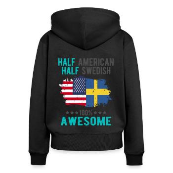 Halb Amerikaner Halb Schwede - Frauen Premium Bio Zip Hoodie - Schwarz - Hinten - Julia (174cm)