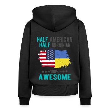 Halb Amerikaner Halb Ukrainer - Frauen Premium Bio Zip Hoodie - Schwarz - Hinten - Julia (174cm)