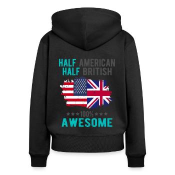 Moitié américain moitié britannique - Sweat à capuche zippé Premium bio Femme - noir - Dos - Julia (174cm)