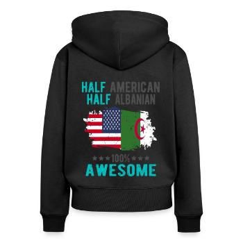 Halb Amerikaner Halb Albaner - Frauen Premium Bio Zip Hoodie - Schwarz - Hinten - Julia (174cm)
