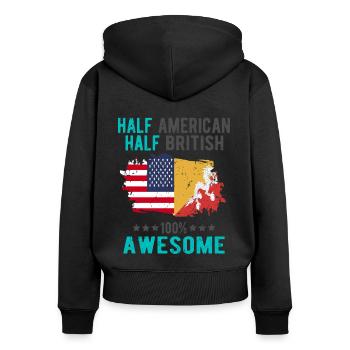 Halb Amerikaner Halb Brite - Frauen Premium Bio Zip Hoodie - Schwarz - Hinten - Julia (174cm)