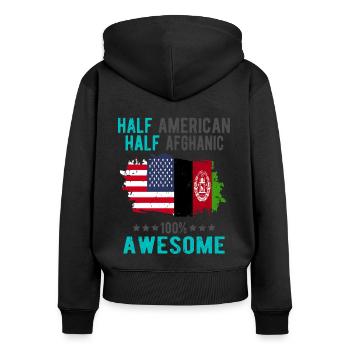 Mi-Américain, mi-Afghan - Sweat à capuche zippé Premium bio Femme - noir - Dos - Julia (174cm)