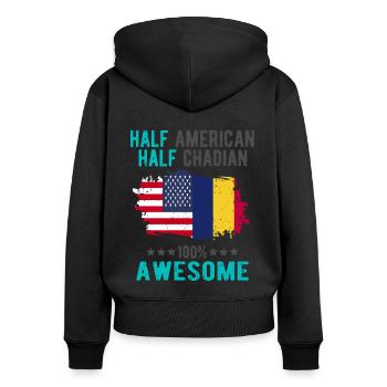 Half American, half Chader - Women's Premium Organic Zip Hoodie - black - Back - Julia (174cm)
