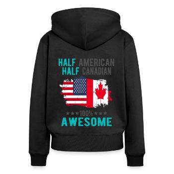 Halb Amerikaner Halb Kanadier - Frauen Premium Bio Zip Hoodie - Schwarz - Hinten - Julia (174cm)