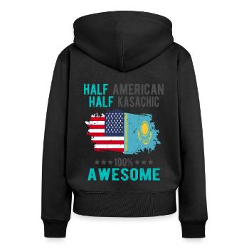 Halb Amerikaner Halb Kasache - Frauen Premium Bio Zip Hoodie - Schwarz - Hinten - Julia (174cm)