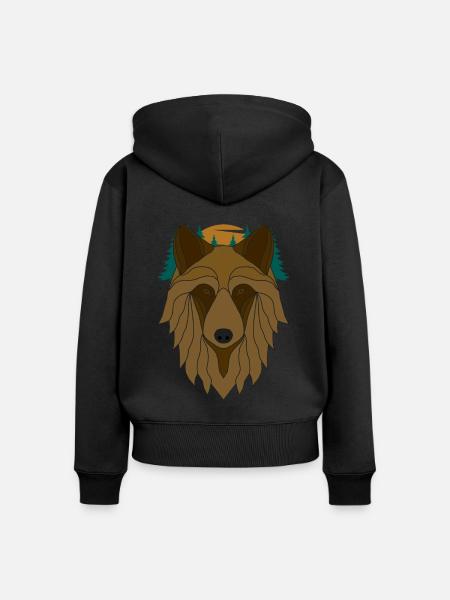 Wolfskopf mit Wolf Mond - Frauen Premium Bio Zip Hoodie - Schwarz