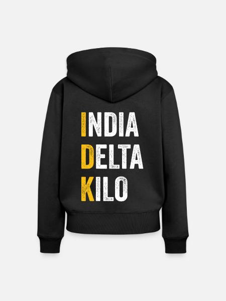Computer-Chat India Delta Kilo - IDK - Frauen Premium Bio Zip Hoodie - Schwarz