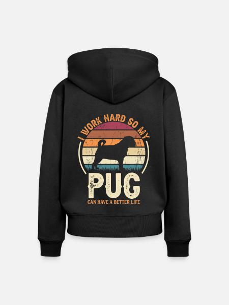 Hart Arbeiten - Retro Mops - Frauen Premium Bio Zip Hoodie - Schwarz