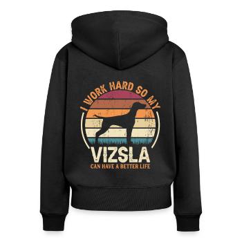 Travaillez dur - Retro Vizsla - Sweat à capuche zippé Premium bio Femme - noir - Dos - Julia (174cm)