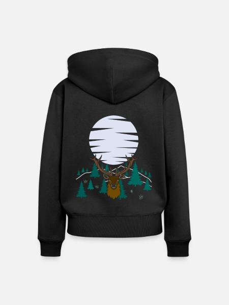 Hirsch Mond Geweih mit Hirschgeweih - Frauen Premium Bio Zip Hoodie - Schwarz