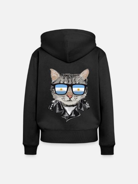 Cat-Sonnenbrille Mit Argentinien-Flagge - Frauen Premium Bio Zip Hoodie - Schwarz