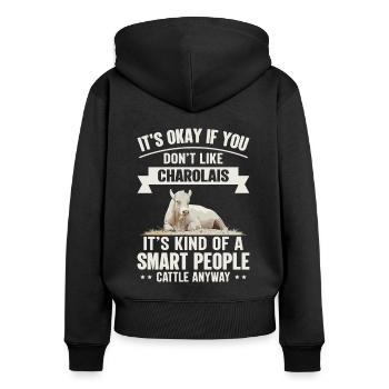 Kluge Leute - Kuh Charolais - Frauen Premium Bio Zip Hoodie - Schwarz - Hinten - Julia (174cm)