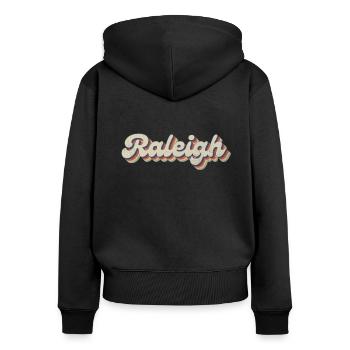 Nostalgisch 70er USA Stadt - Vintage Raleigh - Frauen Premium Bio Zip Hoodie - Schwarz - Hinten - Julia (174cm)