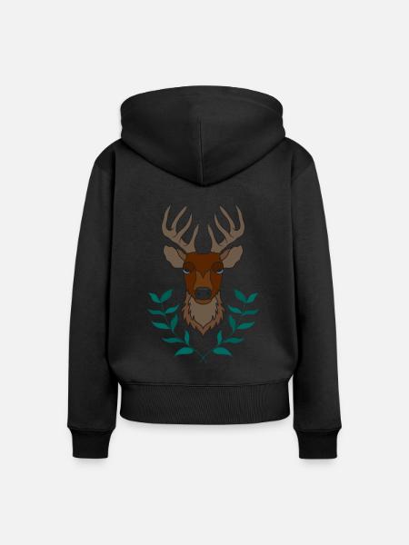 Rothirsch Geweih mit Hirschgeweih - Frauen Premium Bio Zip Hoodie - Schwarz