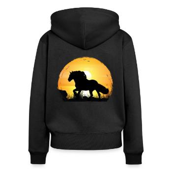 Sonnenuntergang - Kaltblut-Pferd - Frauen Premium Bio Zip Hoodie - Schwarz - Hinten - Julia (174cm)