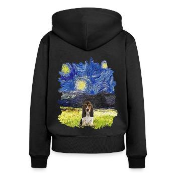 Nuit étoilée - Basset Hound - Sweat à capuche zippé Premium bio Femme - noir - Dos - Julia (174cm)