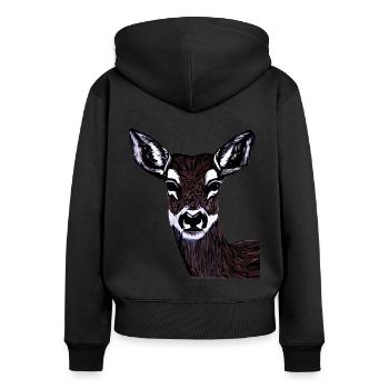 Cerf rouge Animal visage Woodland Animal Motif - Sweat à capuche zippé Premium bio Femme - noir - Dos - Julia (174cm)