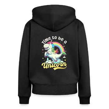 Einhorn Zeit, Einhorn zu sein - Frauen Premium Bio Zip Hoodie - Schwarz - Hinten - Julia (174cm)
