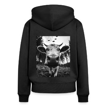 Kuh - Alien Selfie Ayrshire UFO - Frauen Premium Bio Zip Hoodie - Schwarz - Hinten - Julia (174cm)