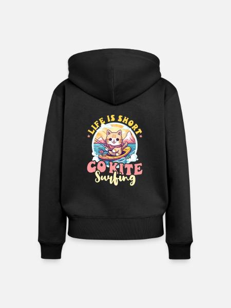 Kitesurfen Leben Kurz Kitesurfen - Frauen Premium Bio Zip Hoodie - Schwarz