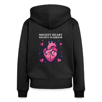 CHD-Bewusstsein Mächtiges Herz, mächtiger Krieger - Frauen Premium Bio Zip Hoodie - Schwarz - Hinten - Julia (174cm)
