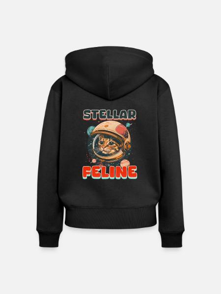 Katze Astronaut Stellar Feline - Frauen Premium Bio Zip Hoodie - Schwarz