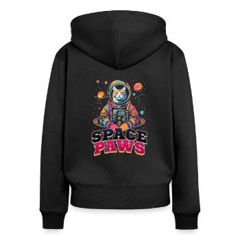 Chat astronaute pattes de l’espace - Sweat à capuche zippé Premium bio Femme - noir - Dos - Julia (174cm)