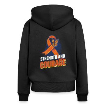 MS-Bewusstsein, Stärke und Mut - Frauen Premium Bio Zip Hoodie - Schwarz - Hinten - Julia (174cm)